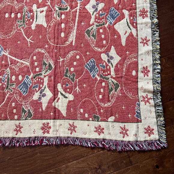 Christmas Winter Snowman Tapestry Afghan Woven Blanket Throw MWW 1996 Cotton - Picture 3 of 13